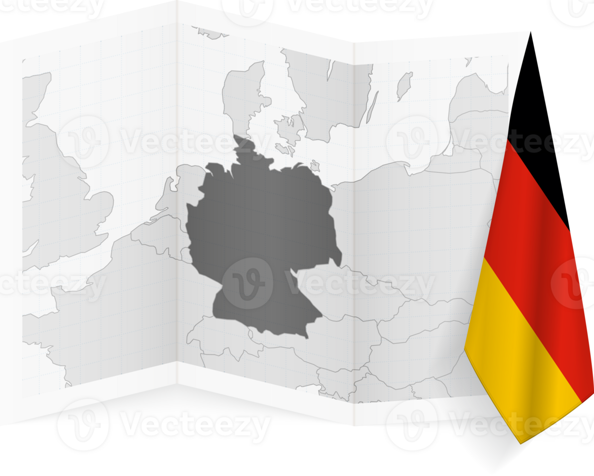Germany grayscale map and hanging flag. png