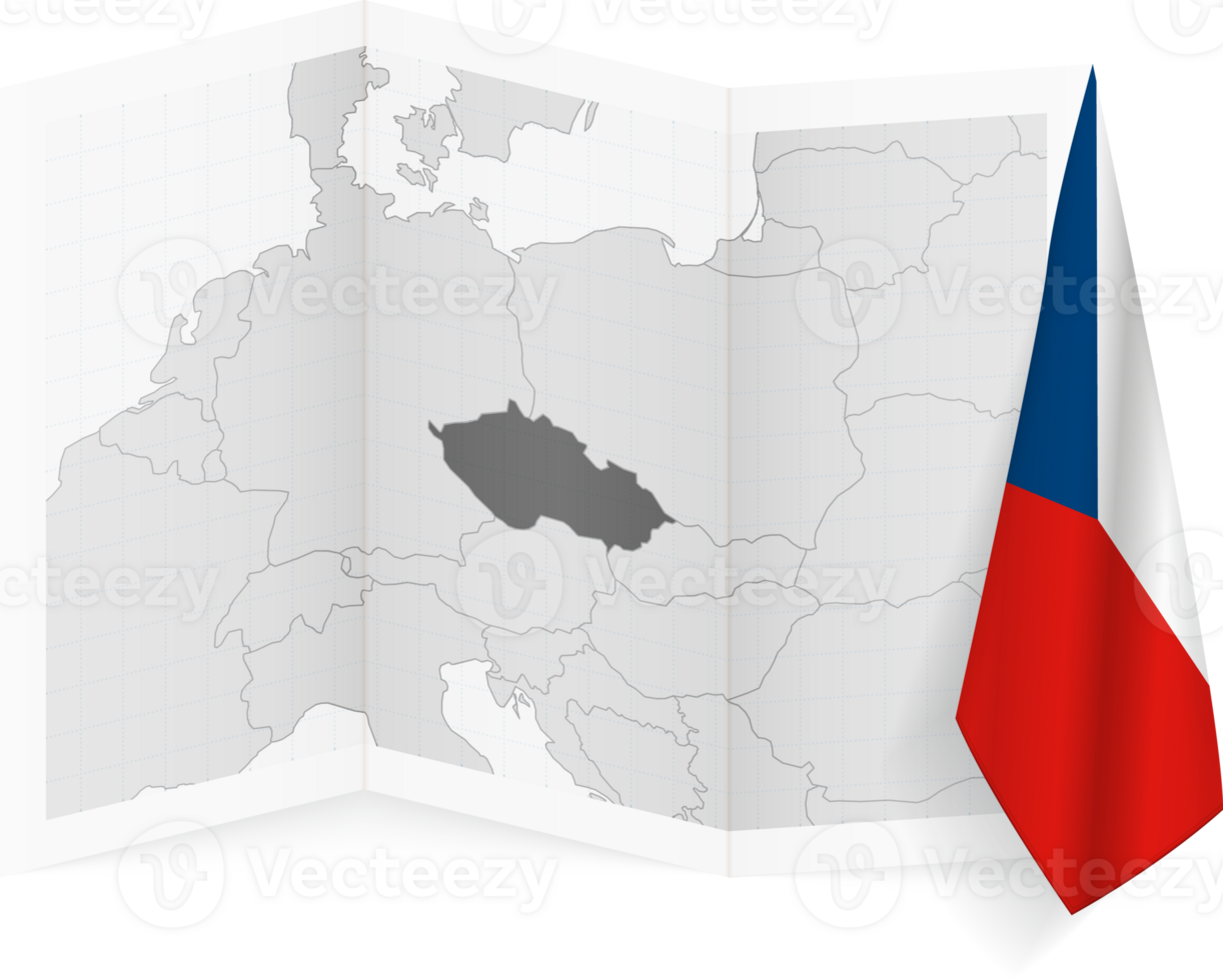 Czech Republic grayscale map and hanging flag. png