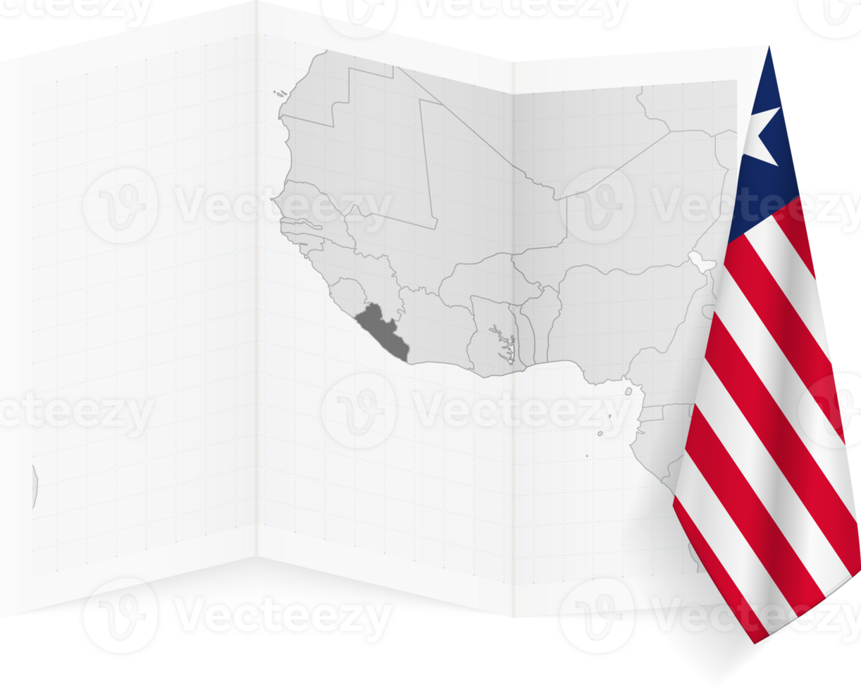 Liberia grayscale map and hanging flag. png