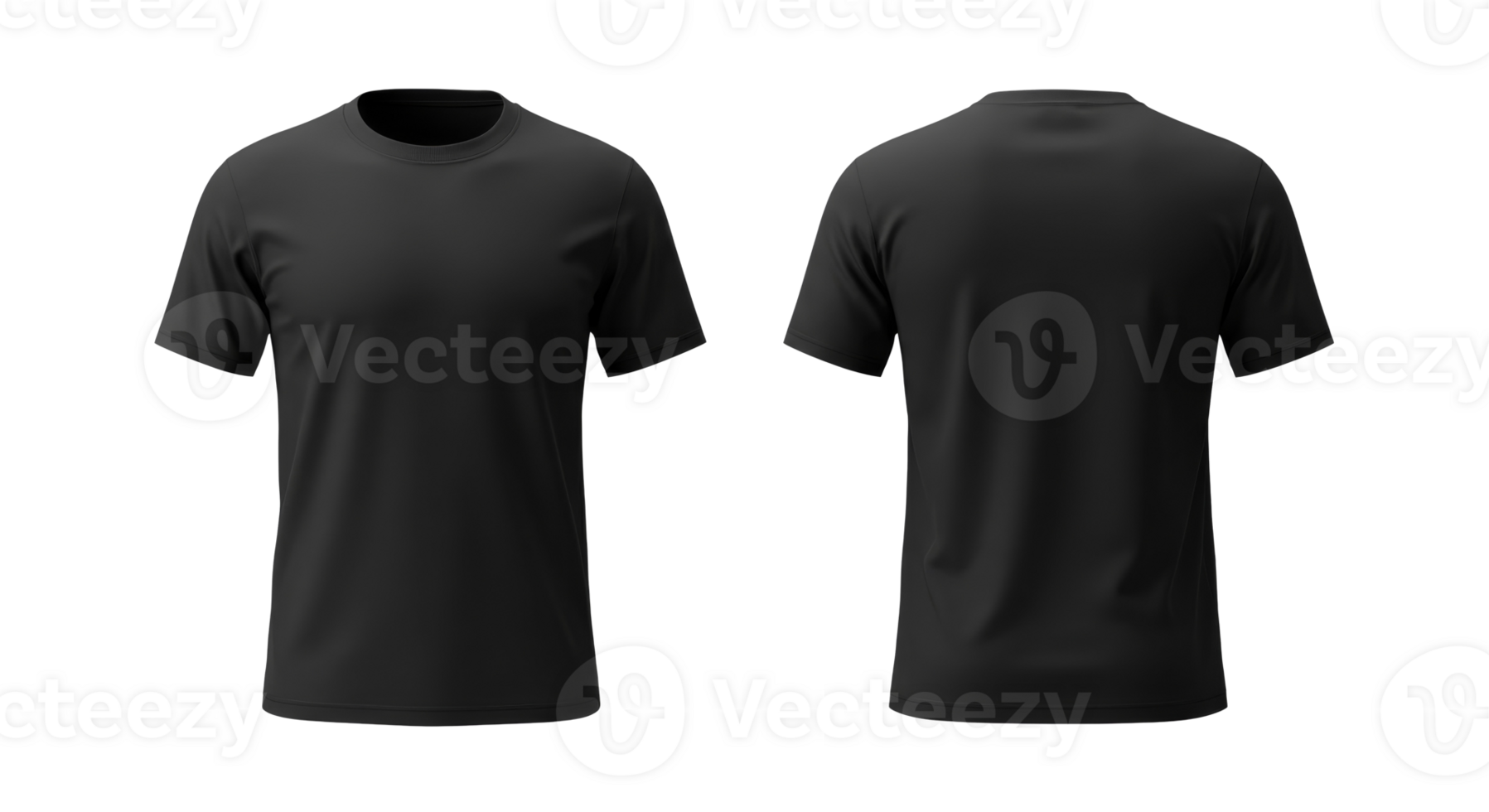 Front and back view of a blank black t-shirt mock-up png