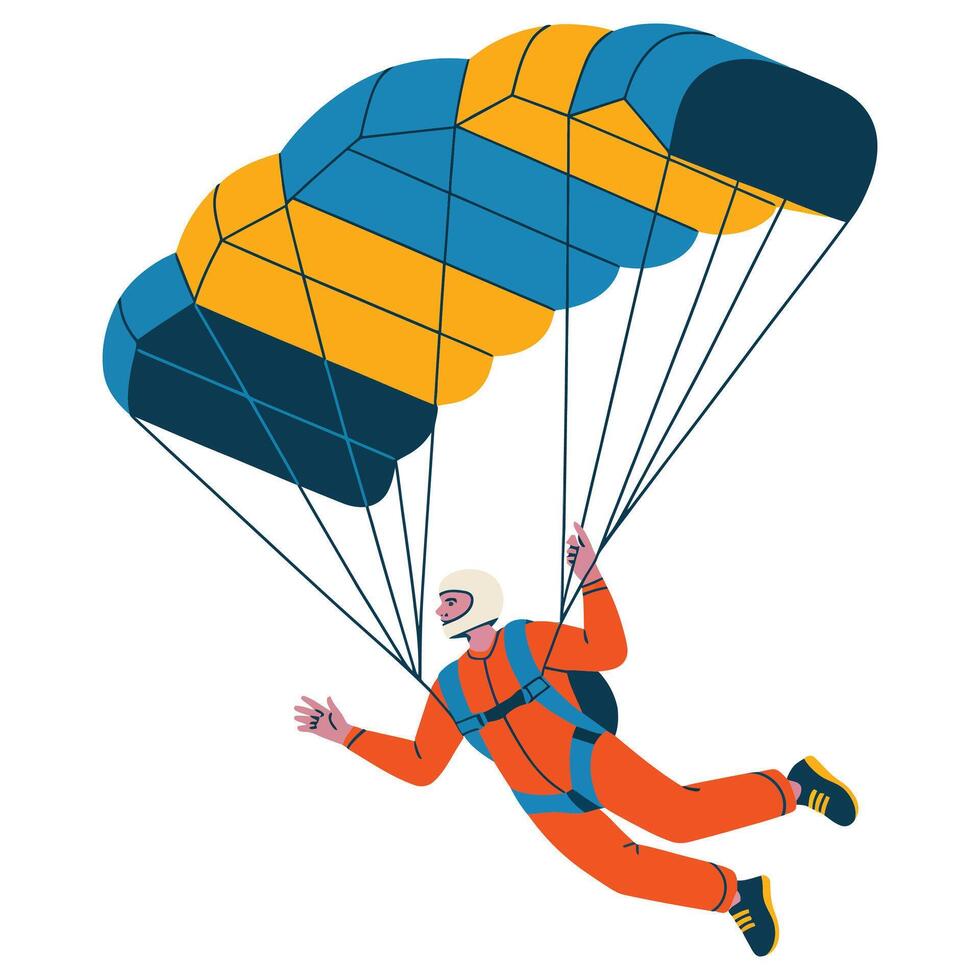 A man in orange jumpsuit is flying with a parachute vector