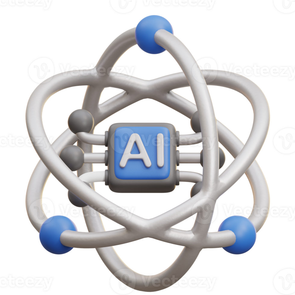 3D AI Quantum Computing Atom png
