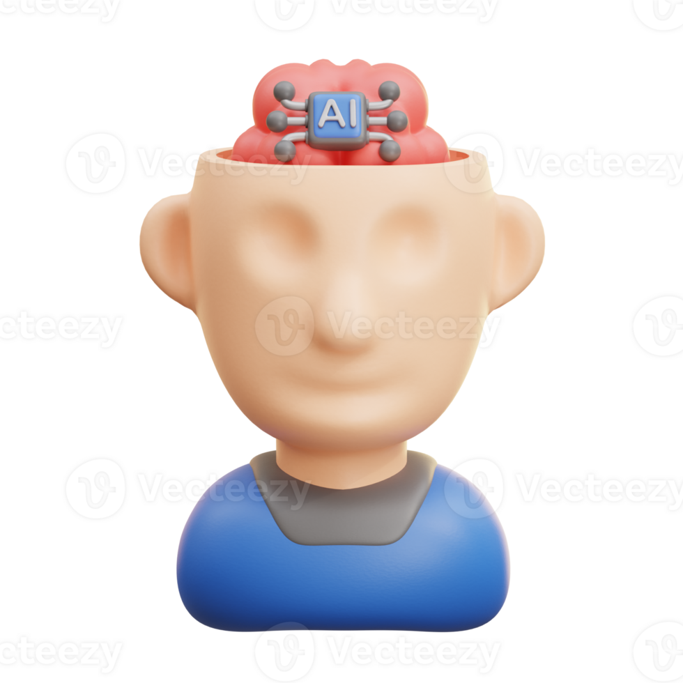 3D AI Brain Thinking png