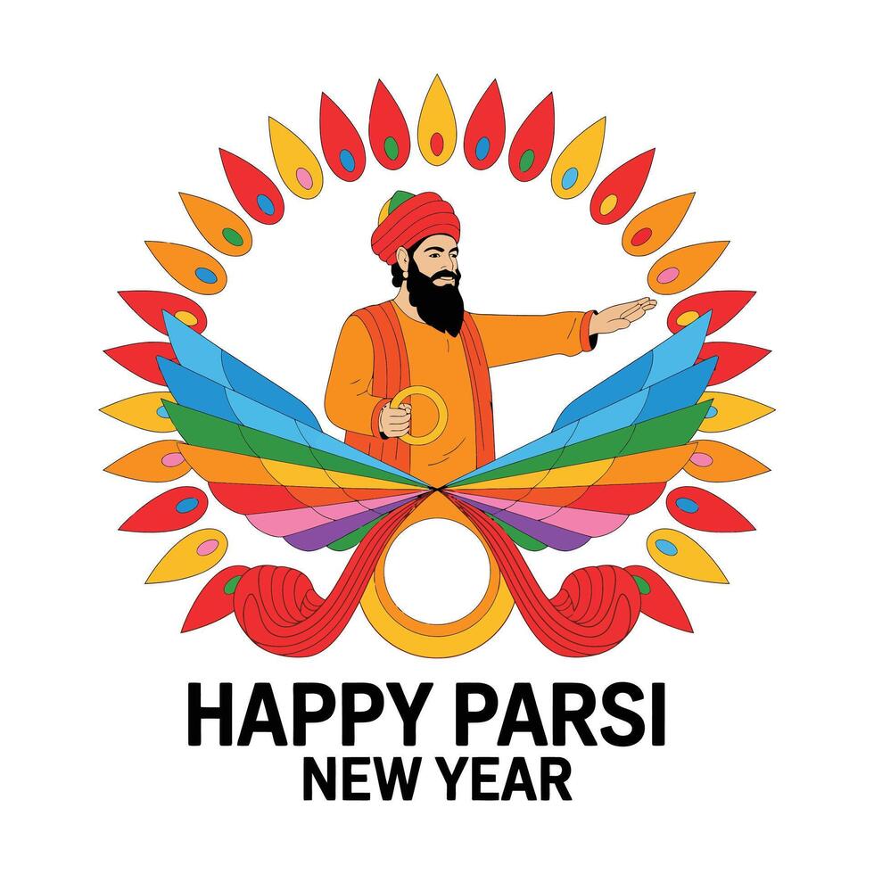 Flat Parsi New Year Design with Sunburst Motif. vector