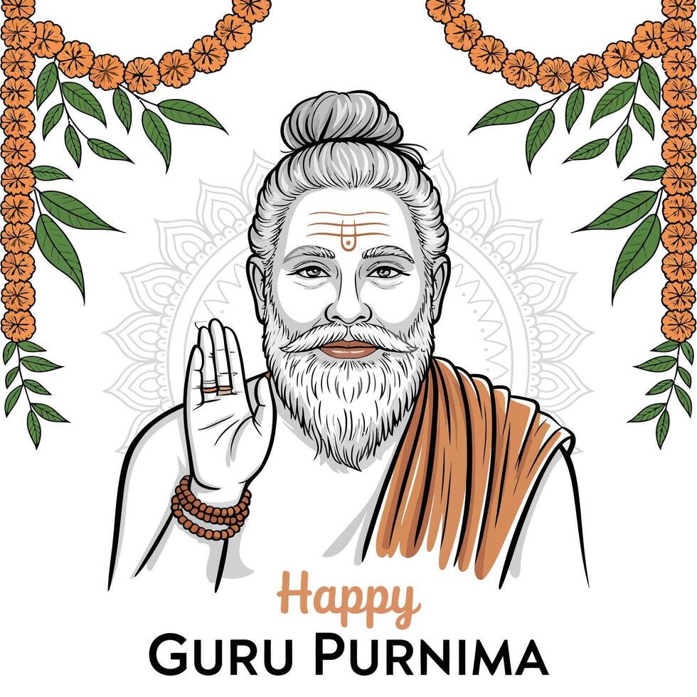 Guru Purnima Art with Traditional Indian Sage. vector