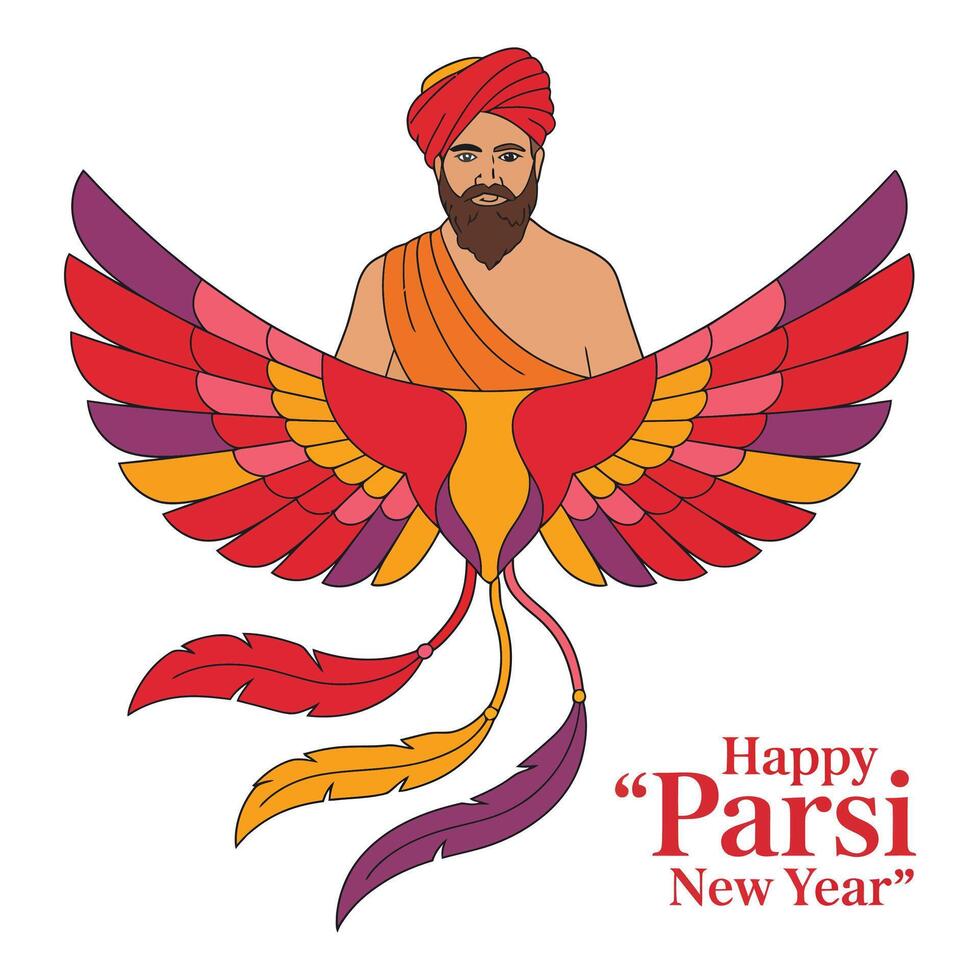 Flat Zoroastrian Faravahar Symbol on White Background. vector