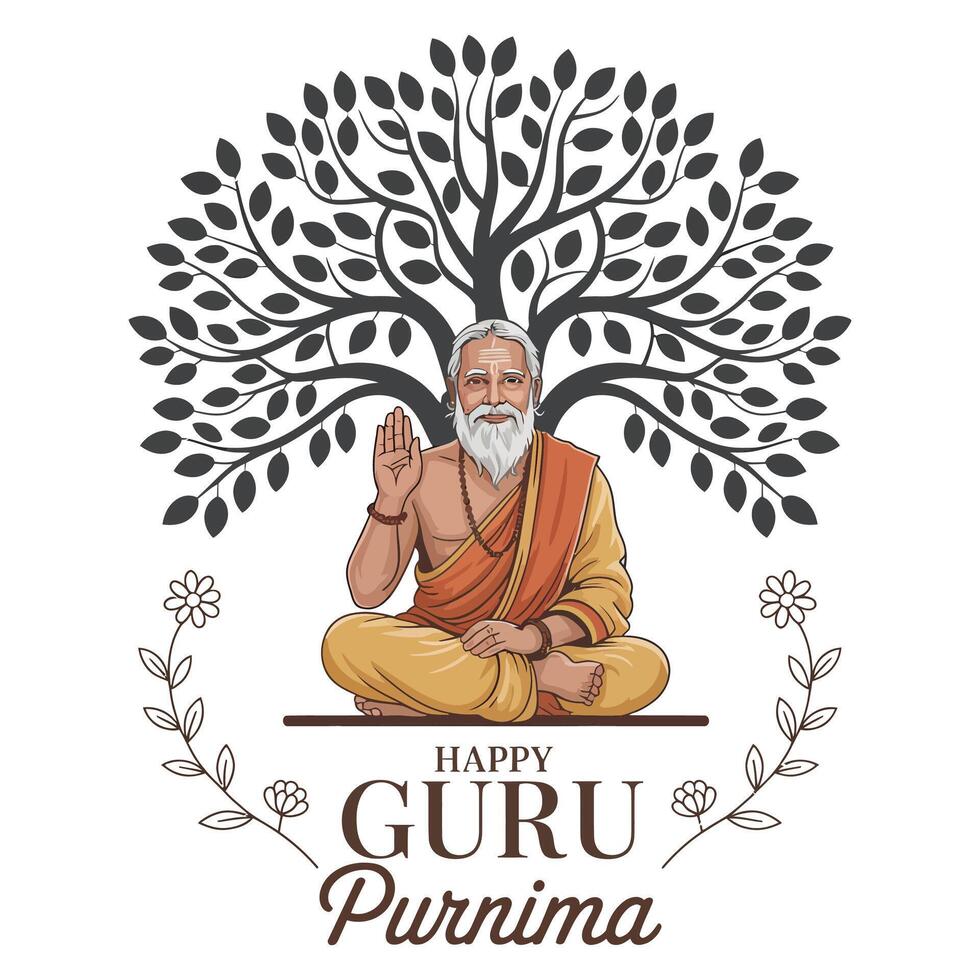Happy Guru Purnima Design in Flat Style. vector