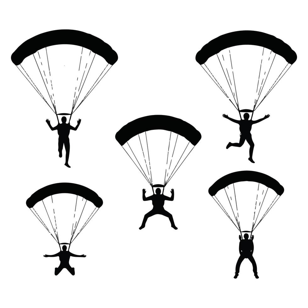 Parachute silhouettes set vector
