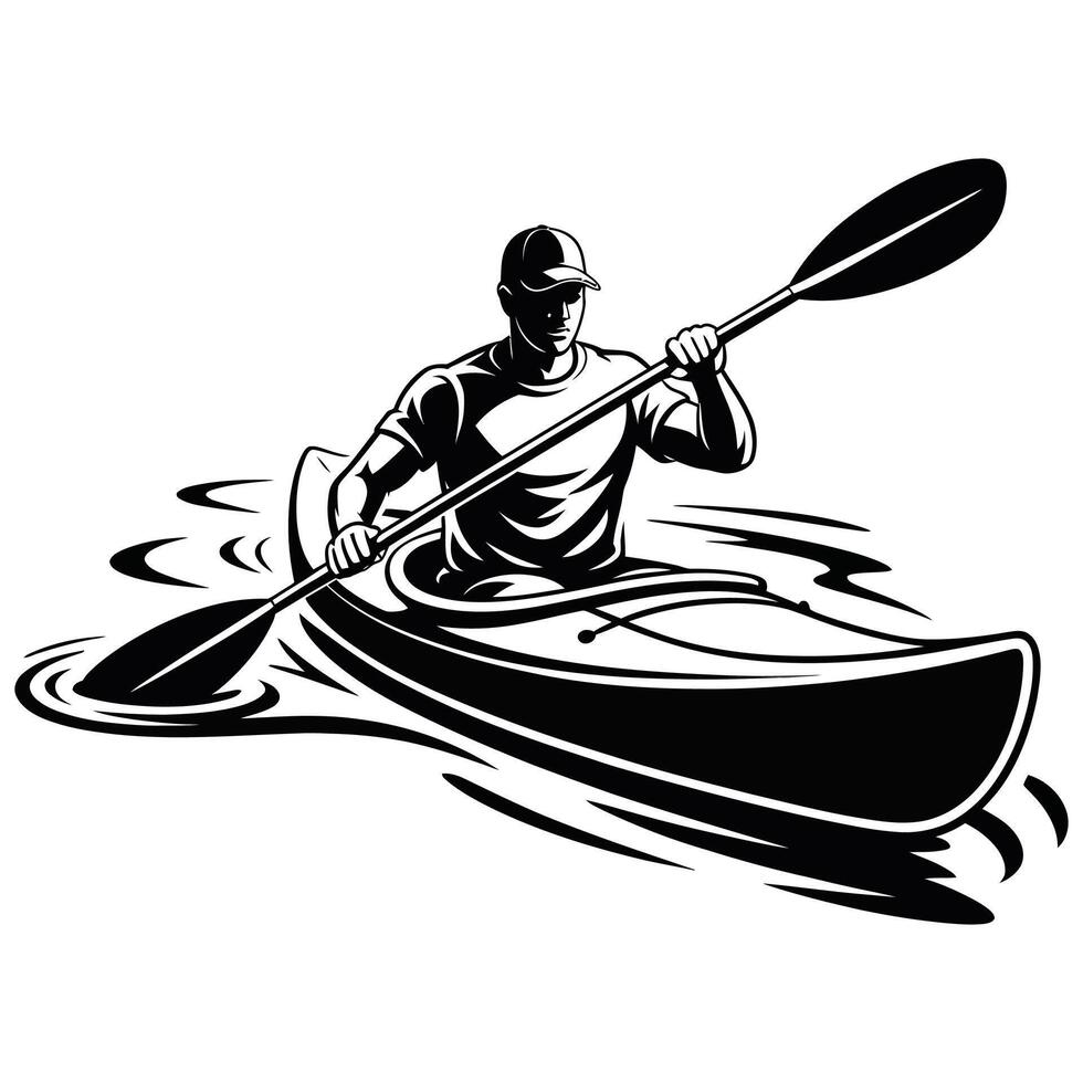 A man in a canoe is paddling on the water vector