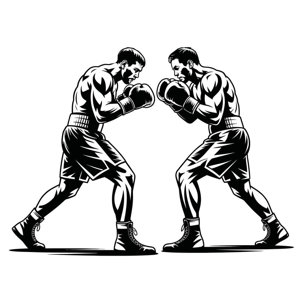 Two boxers fighting in black and white vector