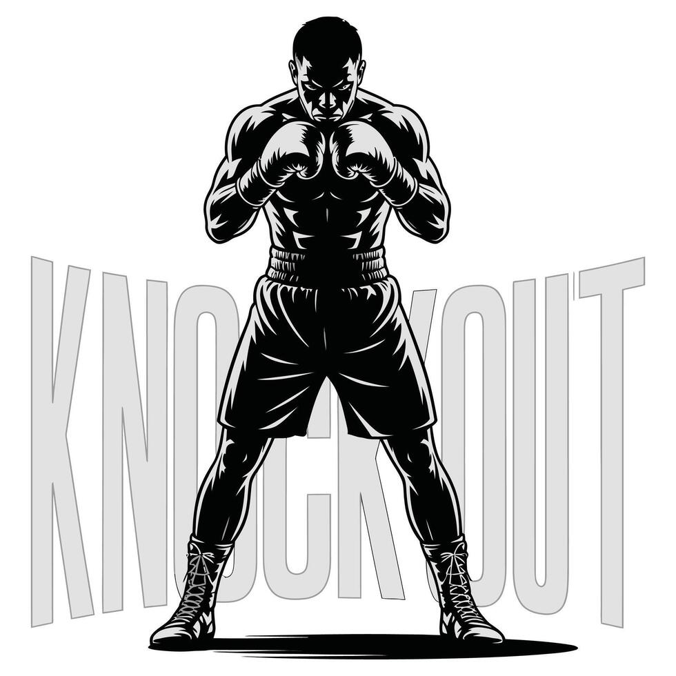 A black and white illustration of a boxer vector