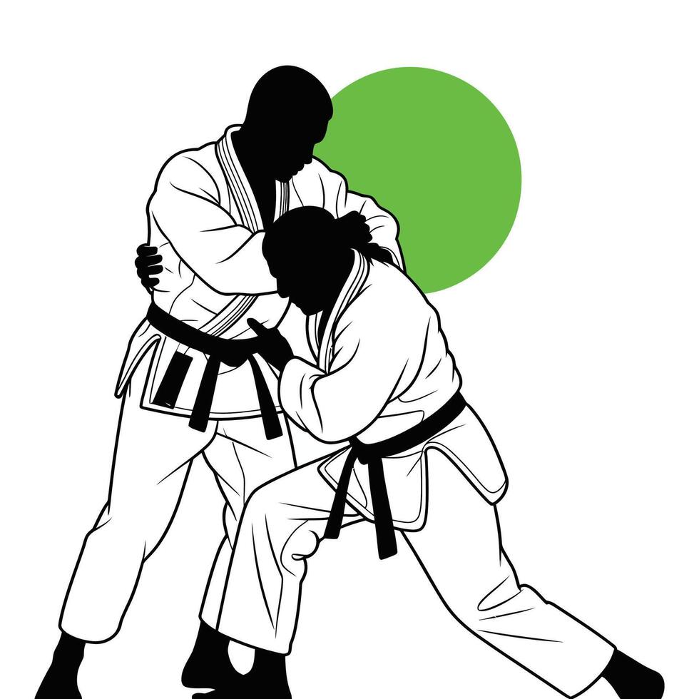 Two people in karate gear are fighting vector