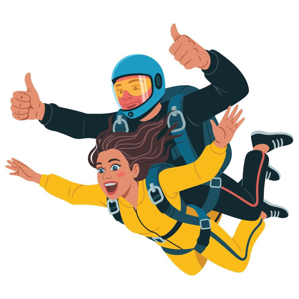 A man and woman in yellow and black are skydiving vector