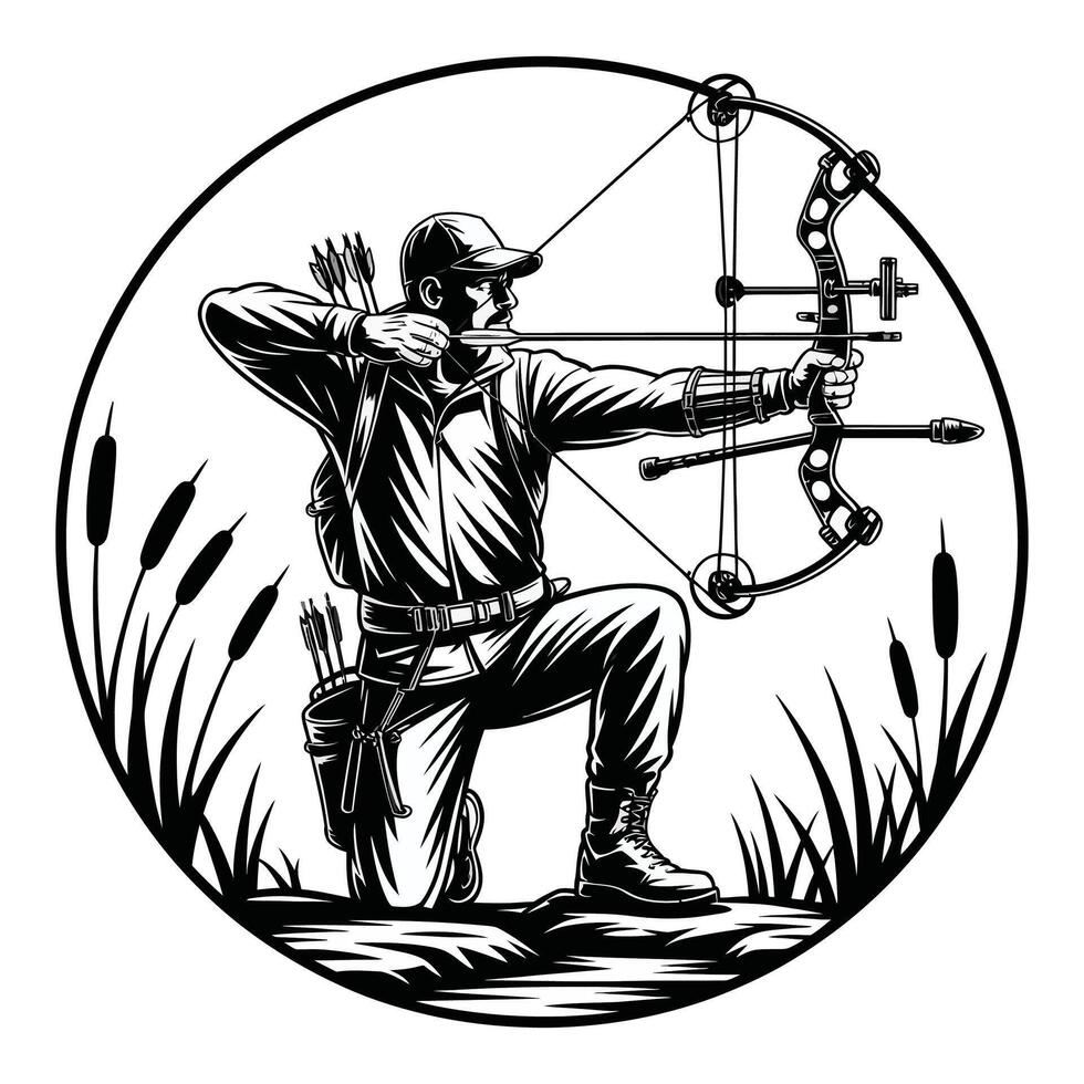 Hunting archer with bow and arrow illustration vector