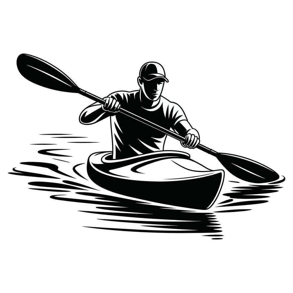 A man in a kayak is paddling on the water vector