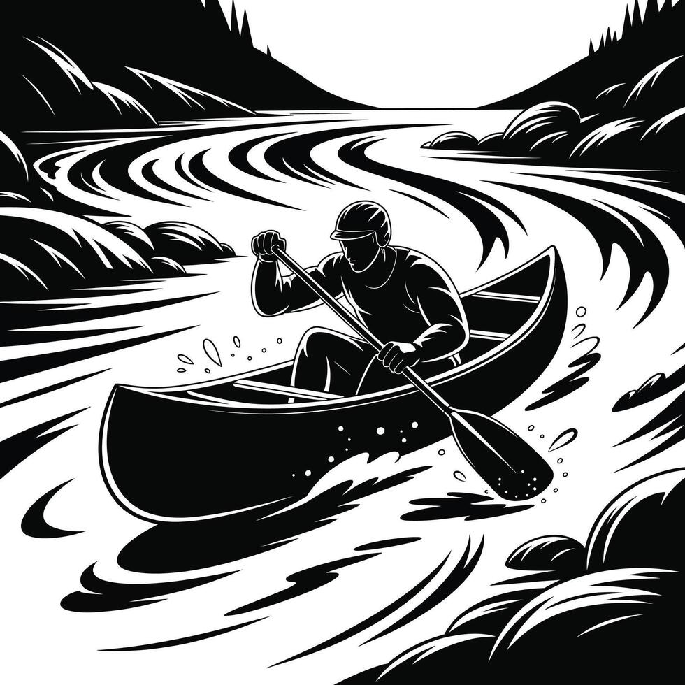 A man is rowing a canoe on a river vector