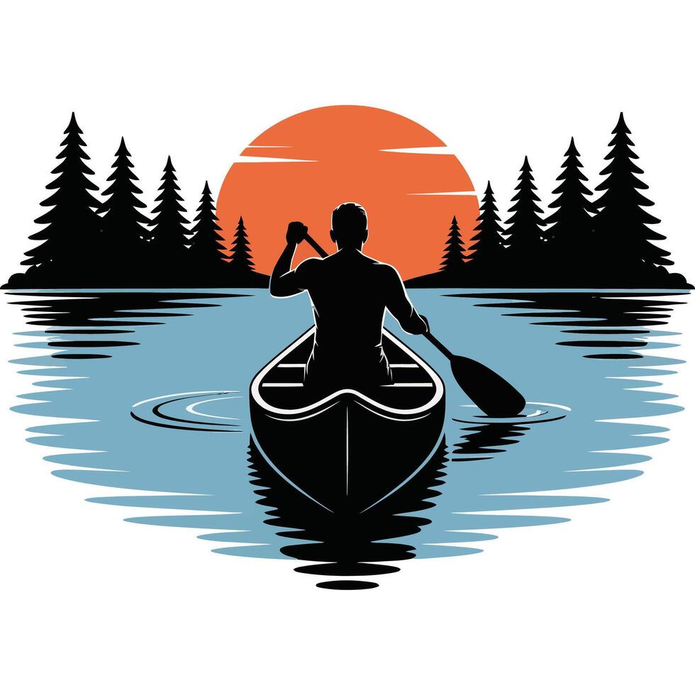 Canoeing man on lake vector