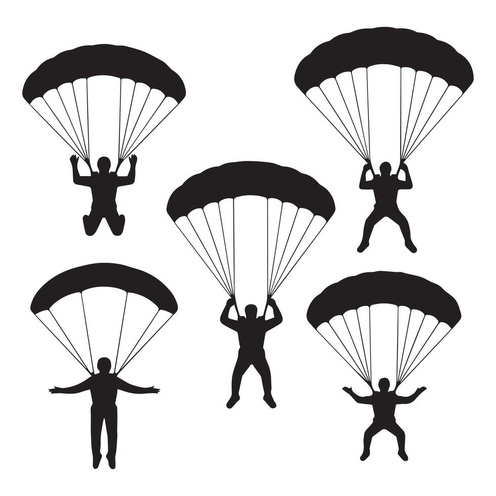 Parachute man silhouette set illustration vector