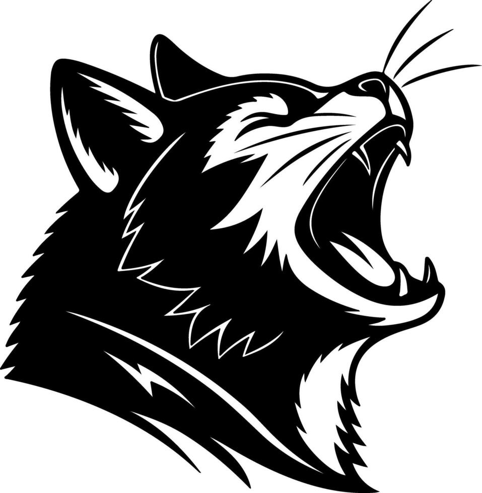 Laughing Cat Face Silhouette with Open Mouth vector