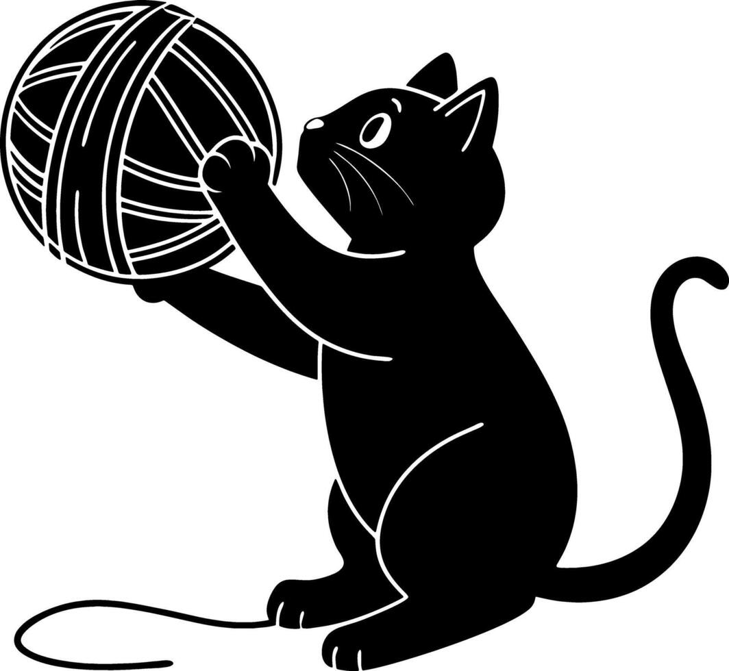 Playful Cat Pawing Object Silhouette Illustration vector
