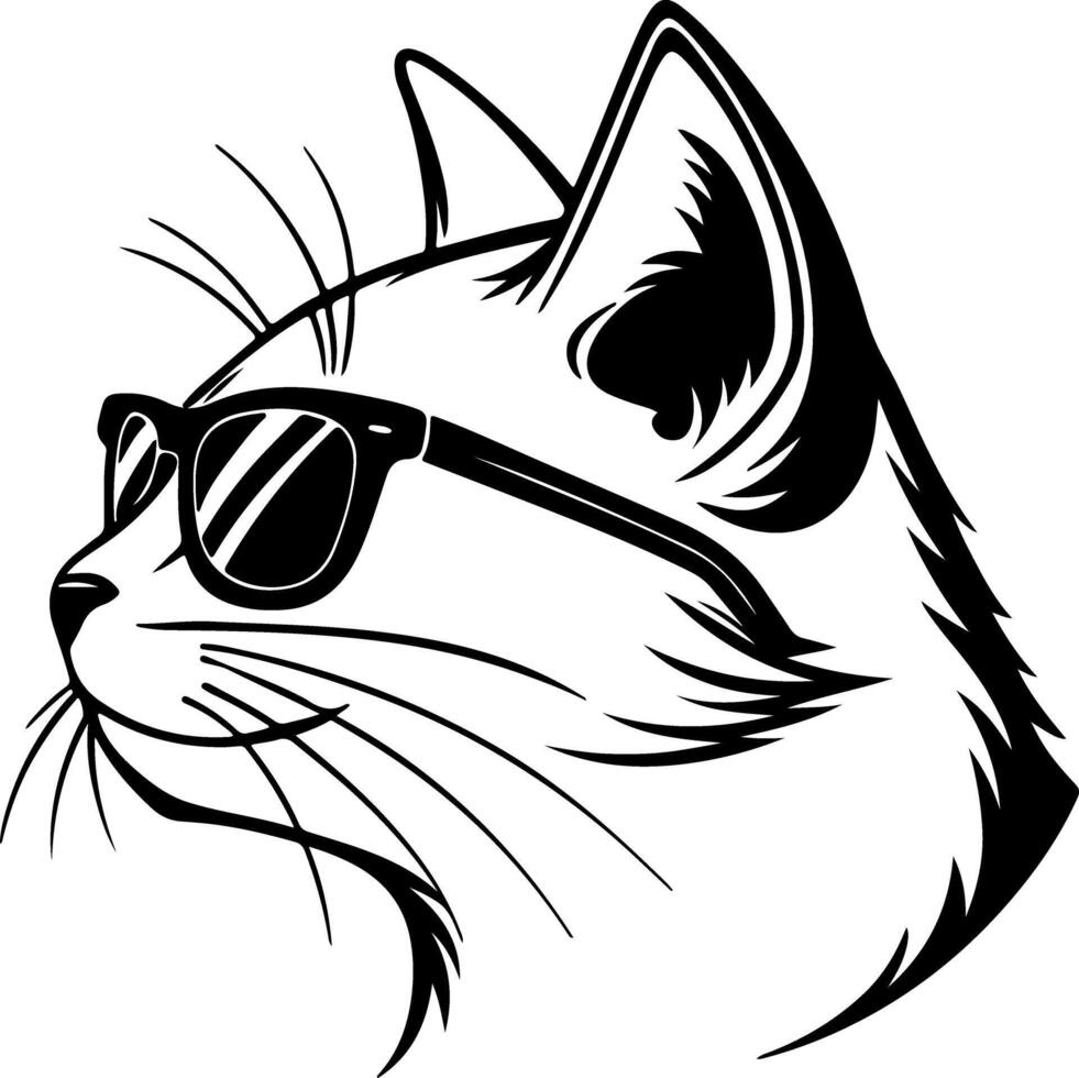 Cat Face Silhouette Wearing Stylish Glasses vector