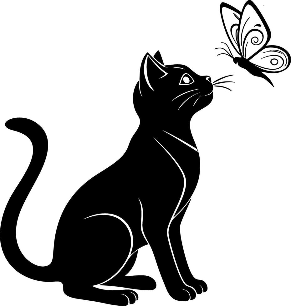 Cat Silhouette Standing or Sitting in Alert Pose vector