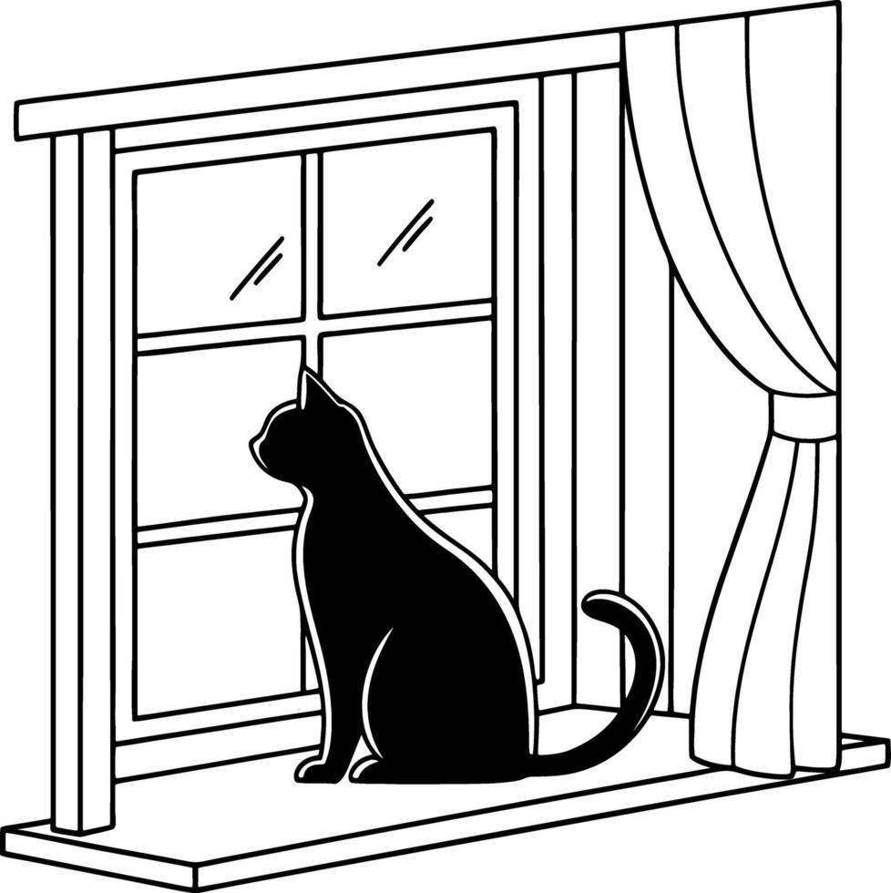Cat Silhouette Sitting or Lying on Floor vector