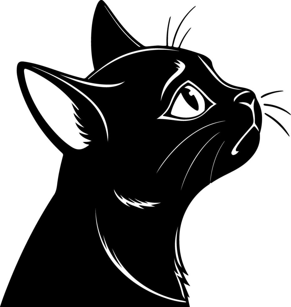 Sad Cat Face Silhouette with Angled Eyes Expression vector