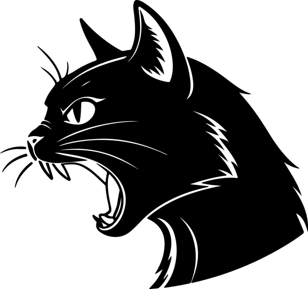 Angry Cat Face with Intense Expression Silhouette vector