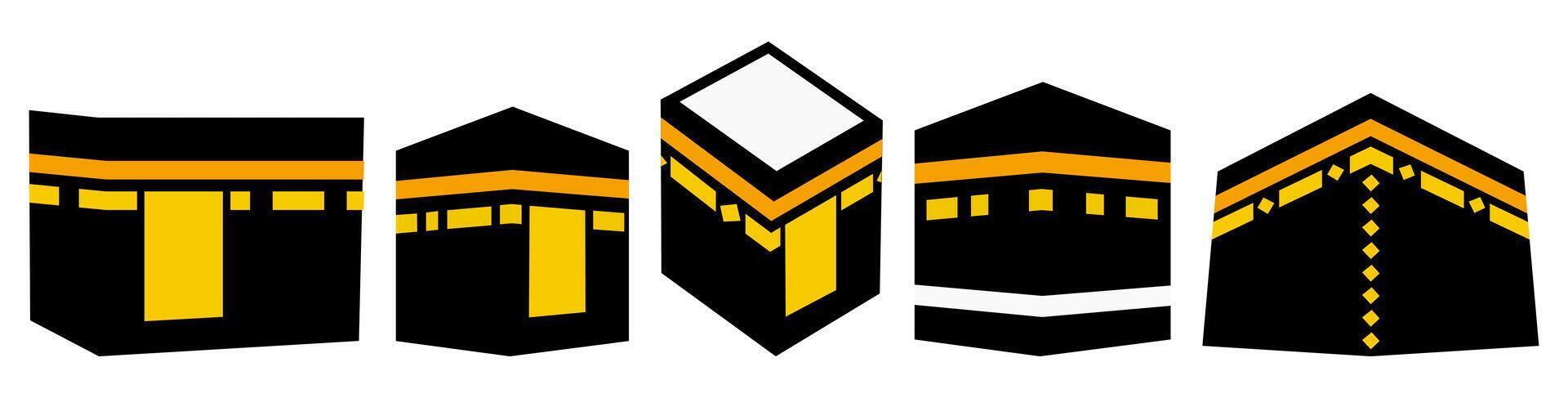 Illustration of Kaaba, Ka'bah, Ka'ba is cube shaped building in Mecca, Saudi Arabia, the holiest site in Islam and direction of prayer for Muslims around the word, Hajj pilgrimage central point vector