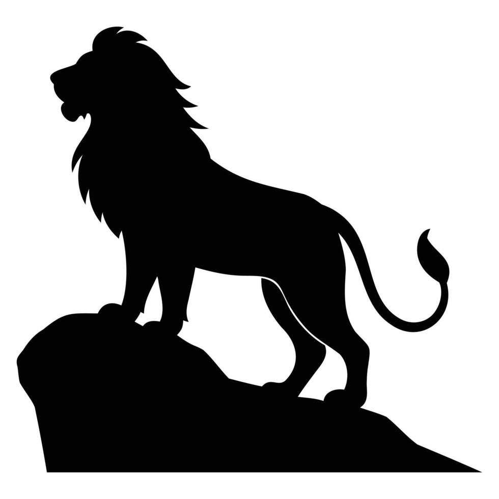 Brave Lion Overlooking Hills Silhouette vector