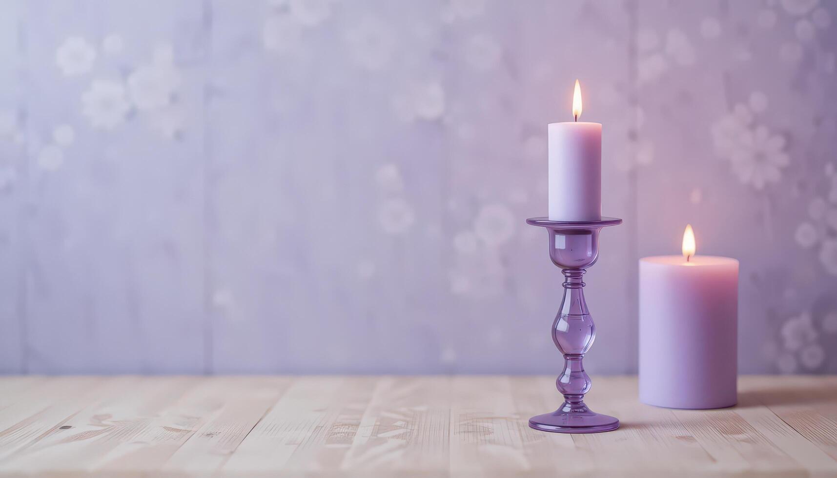 Candles Illuminating a Serene Space With a Soft Purple Backdrop Creating a Calm Atmosphere photo