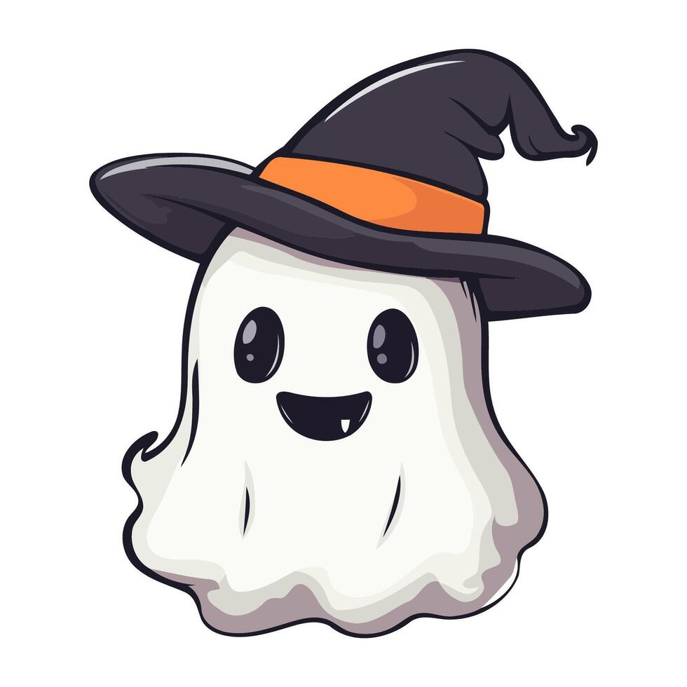 Smiling Ghost with Witch Hat Fun vector