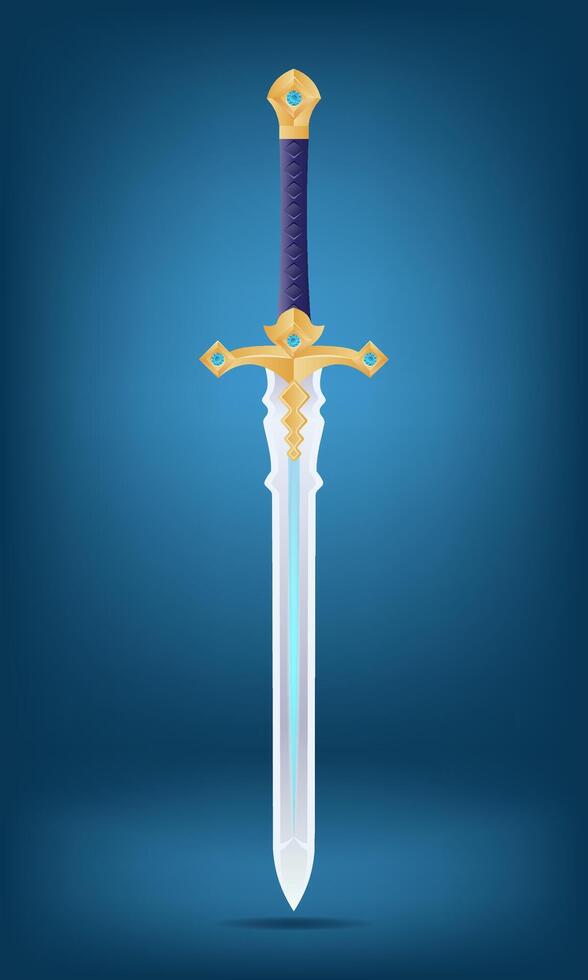 illustration of a decorative sword featuring a gold hilt adorned with gemstones and a sleek blade against a gradient background, perfect for fantasy themes vector