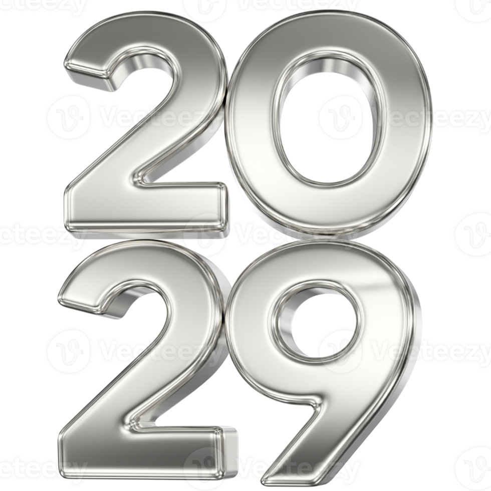 Happy New Year Number 2029 Silver 3D png