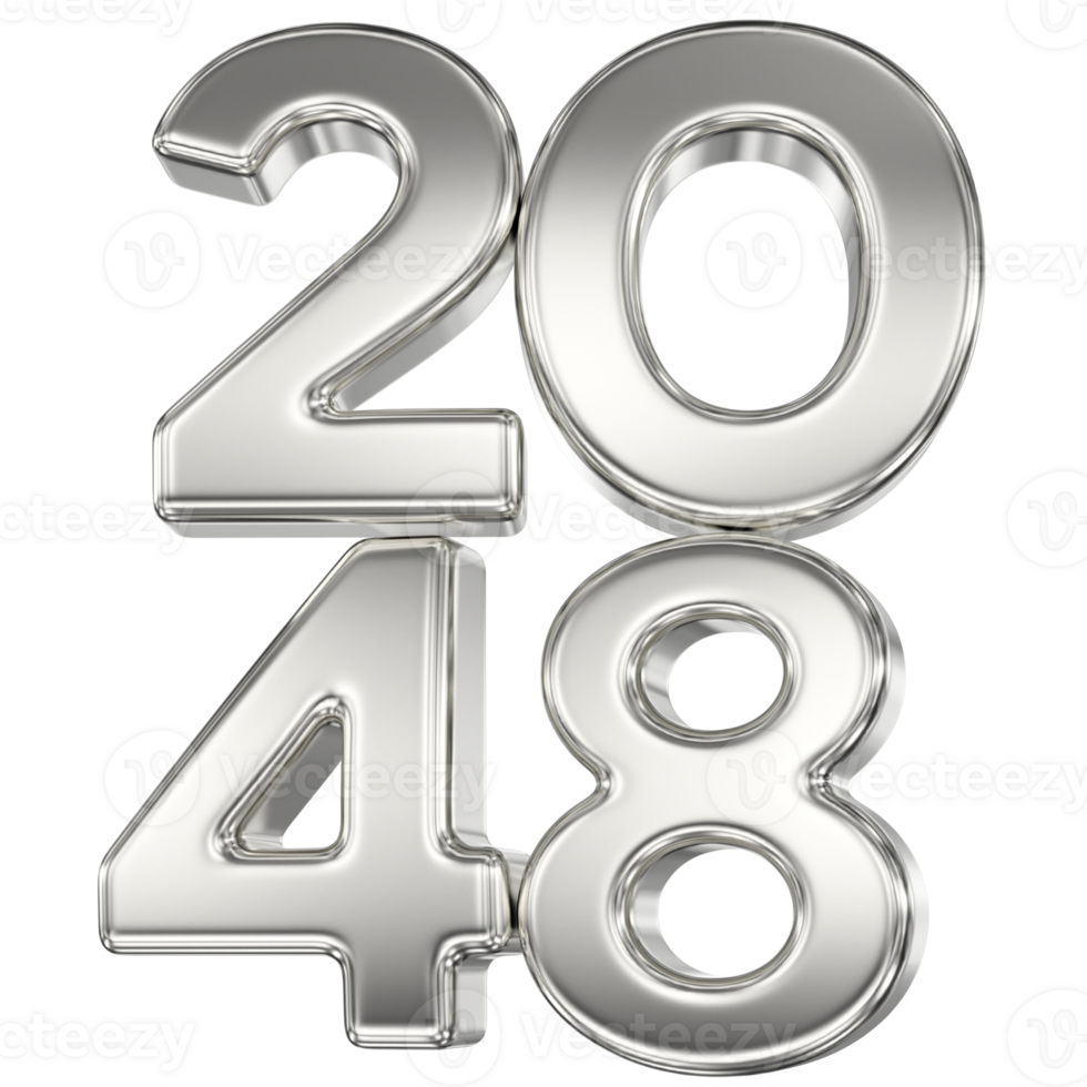 Happy New Year Number 2048 Silver 3D png