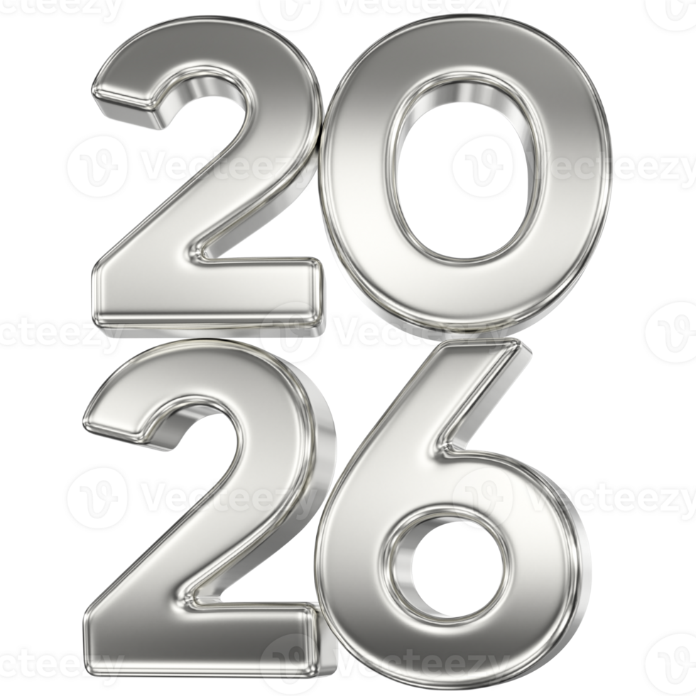 Number 2026 Silver 3D Render,Happy New Year Number 206 png