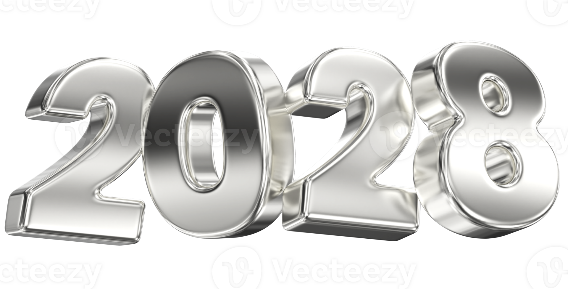 happy new year 2028 silver 3d rendering, number 2028 silver png