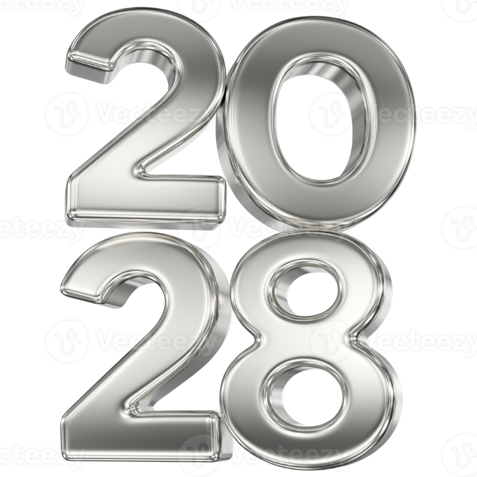 Happy New Year Number 2028 Silver 3D png