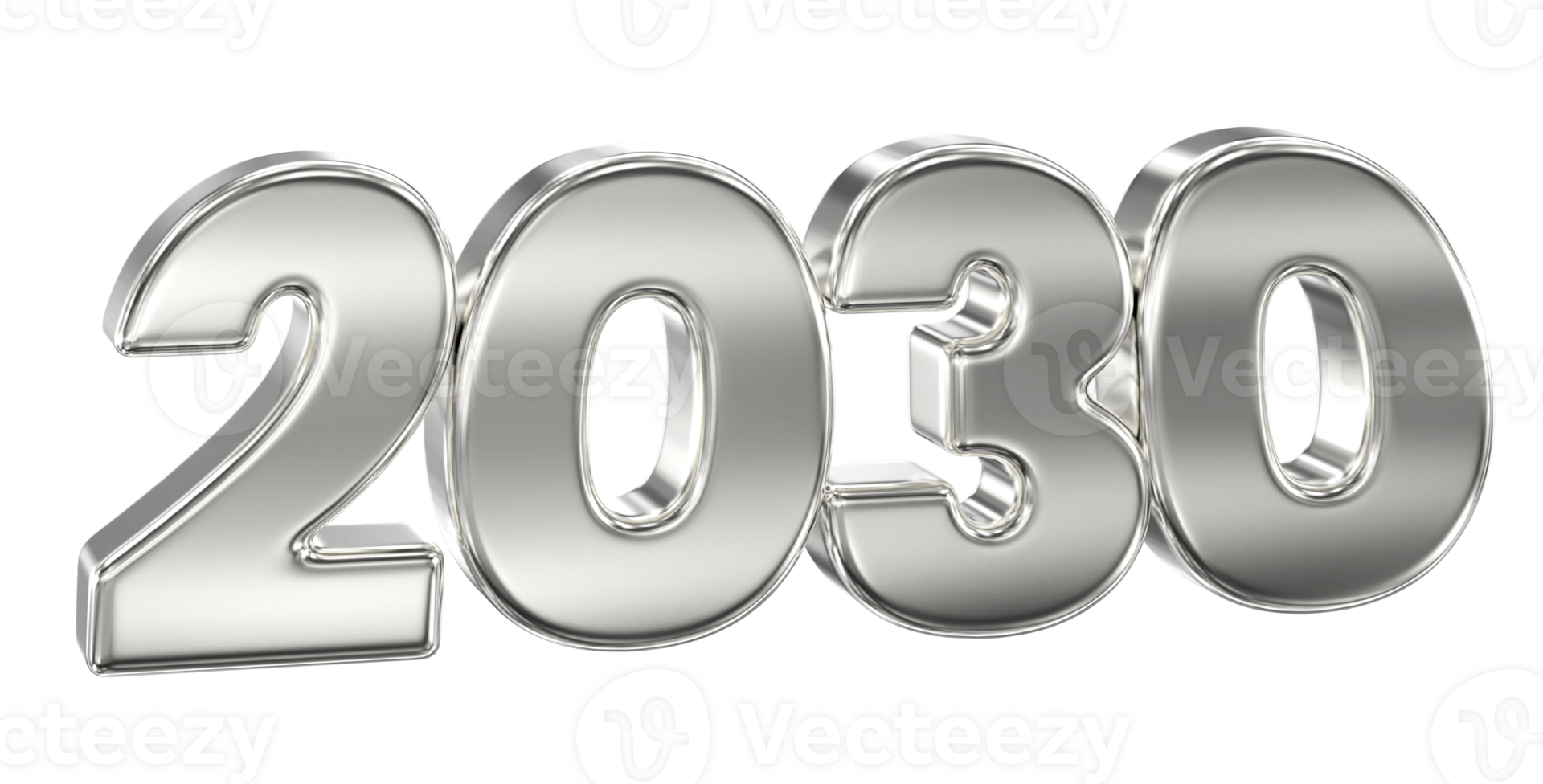 happy new year 2030 silver 3d rendering png