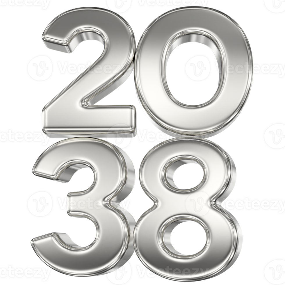 Happy New Year Number 2038 Silver 3D png