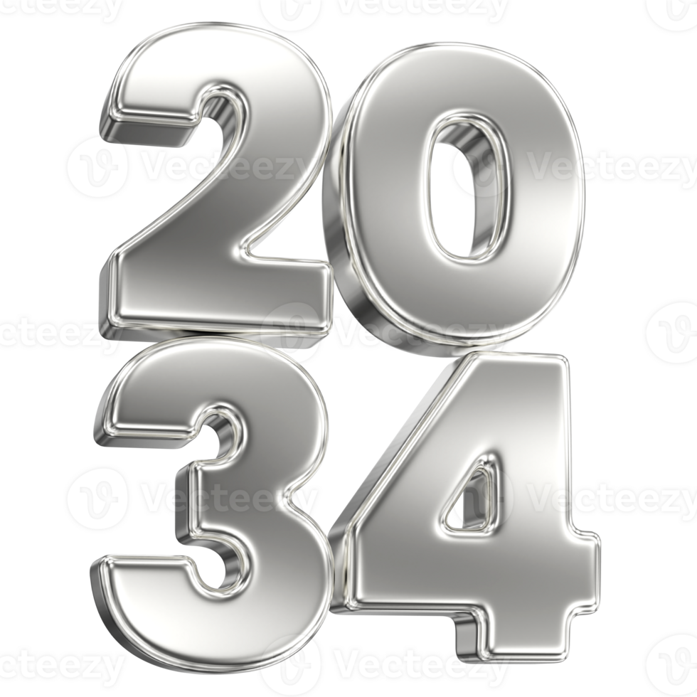 happy new year 2034 silver 3d render png