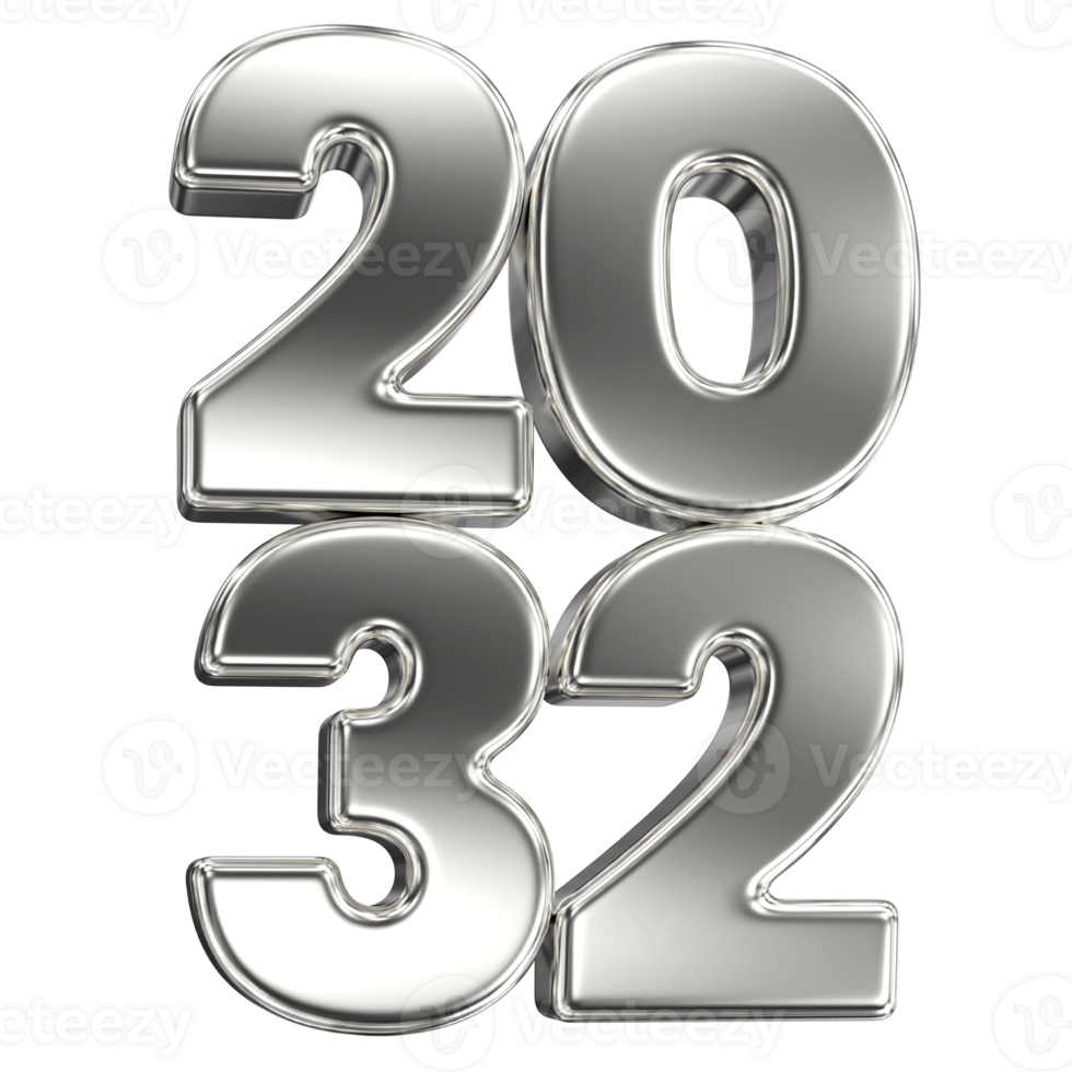 happy new year 2032 silver 3d render png