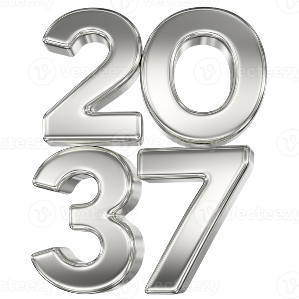 Happy New Year Number 2037 Silver 3D png
