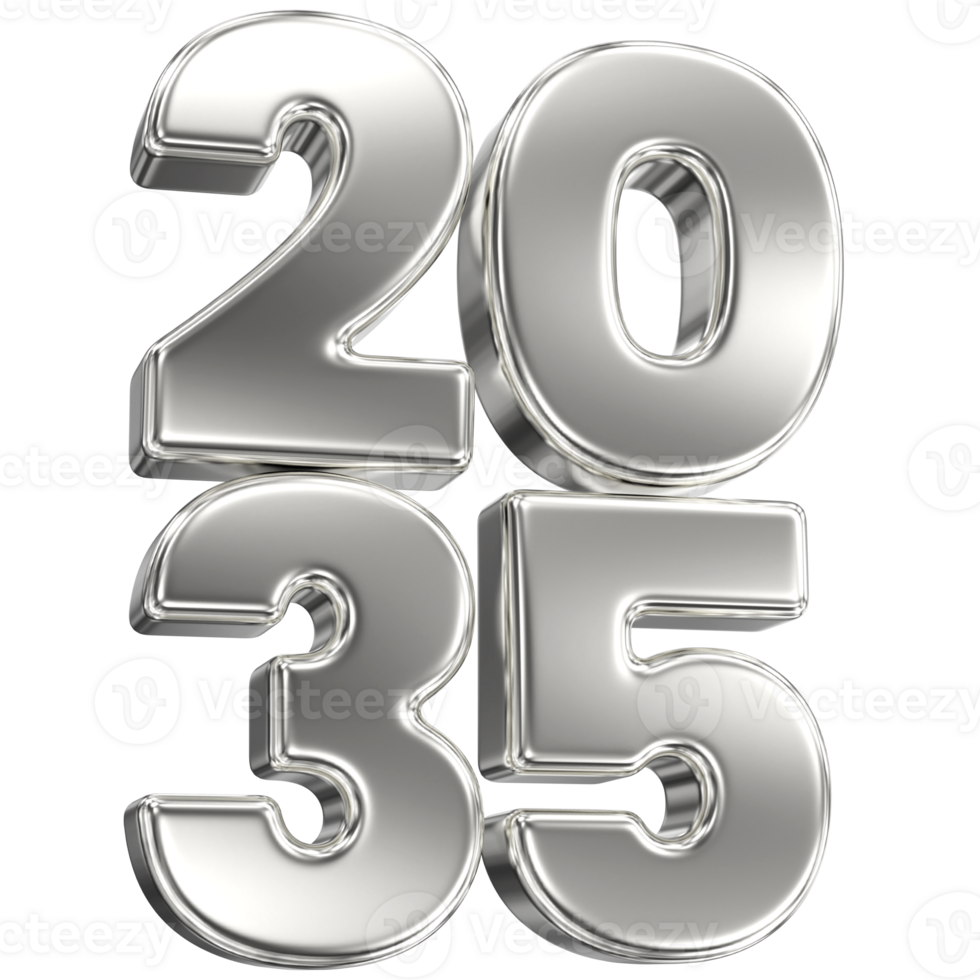 happy new year 2035 silver 3d render png