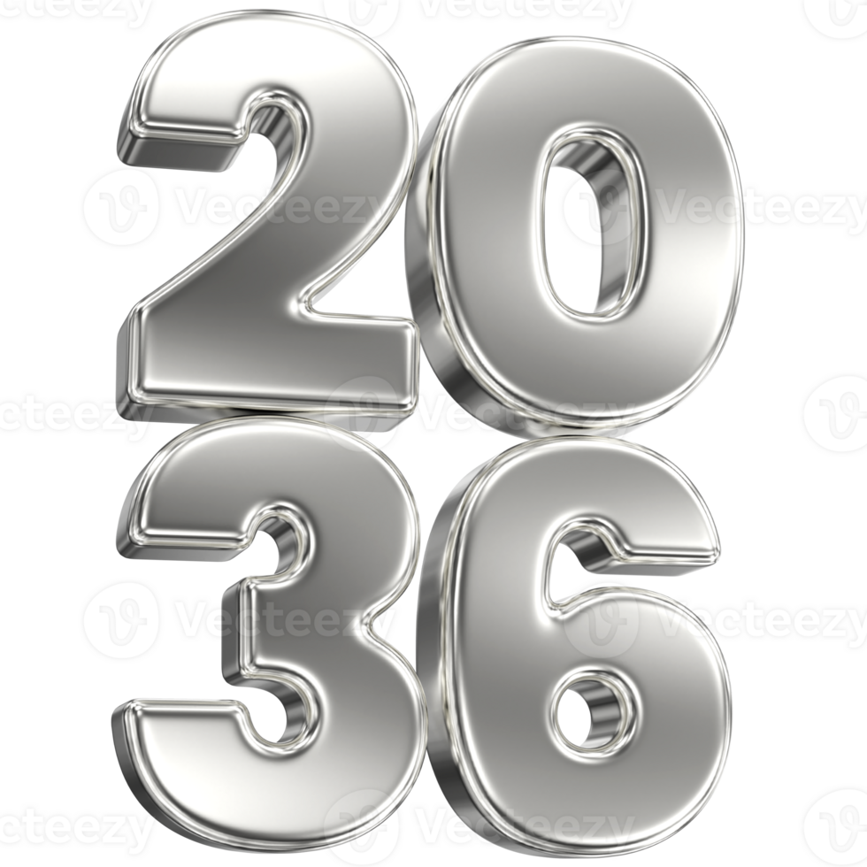 happy new year 2036 silver 3d render png