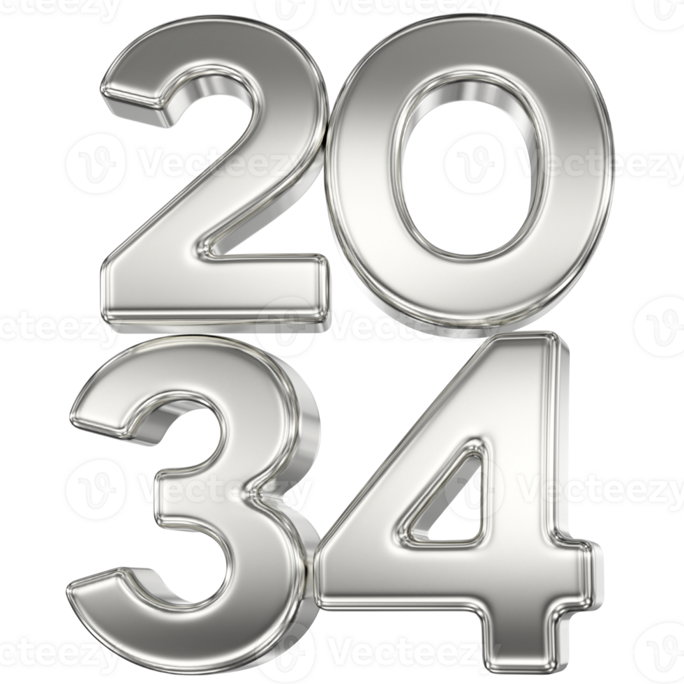Happy New Year Number 2034 Silver 3D png