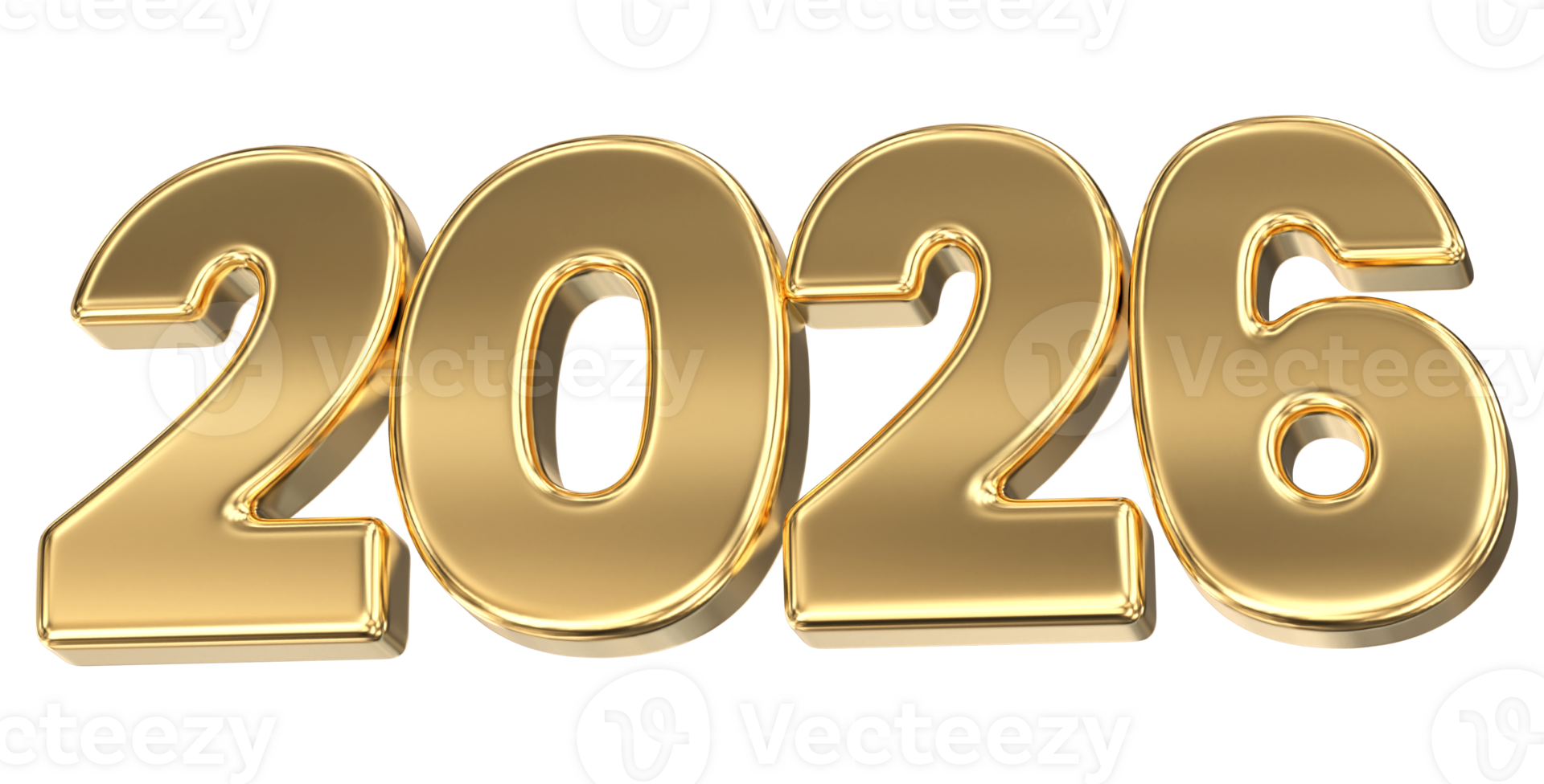 happy new year 2026, number 2026 gold 3d render png