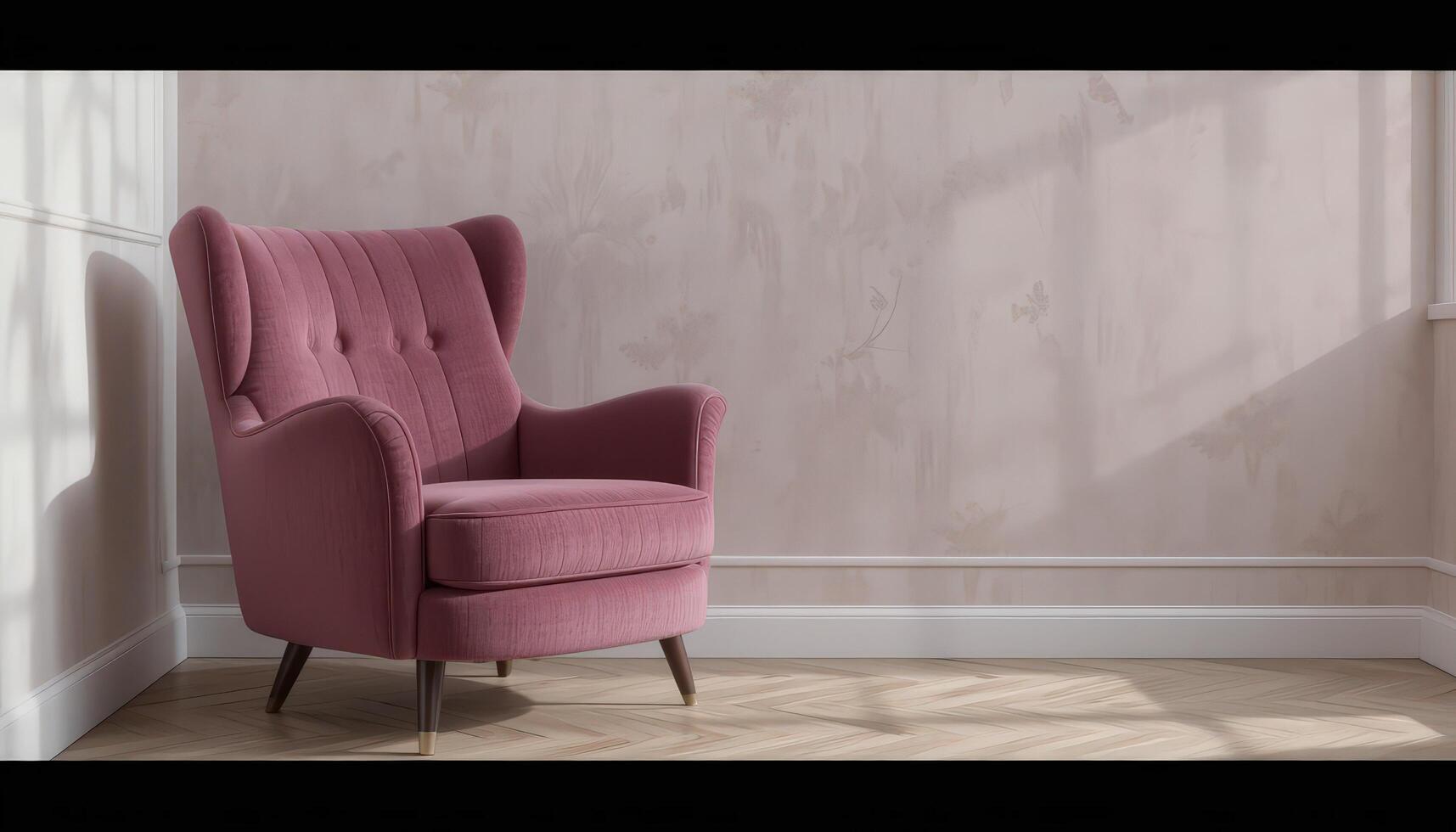 Elegant Pink Chair by the Sunny Window in a Minimalist Living Space With Soft Natural Light photo