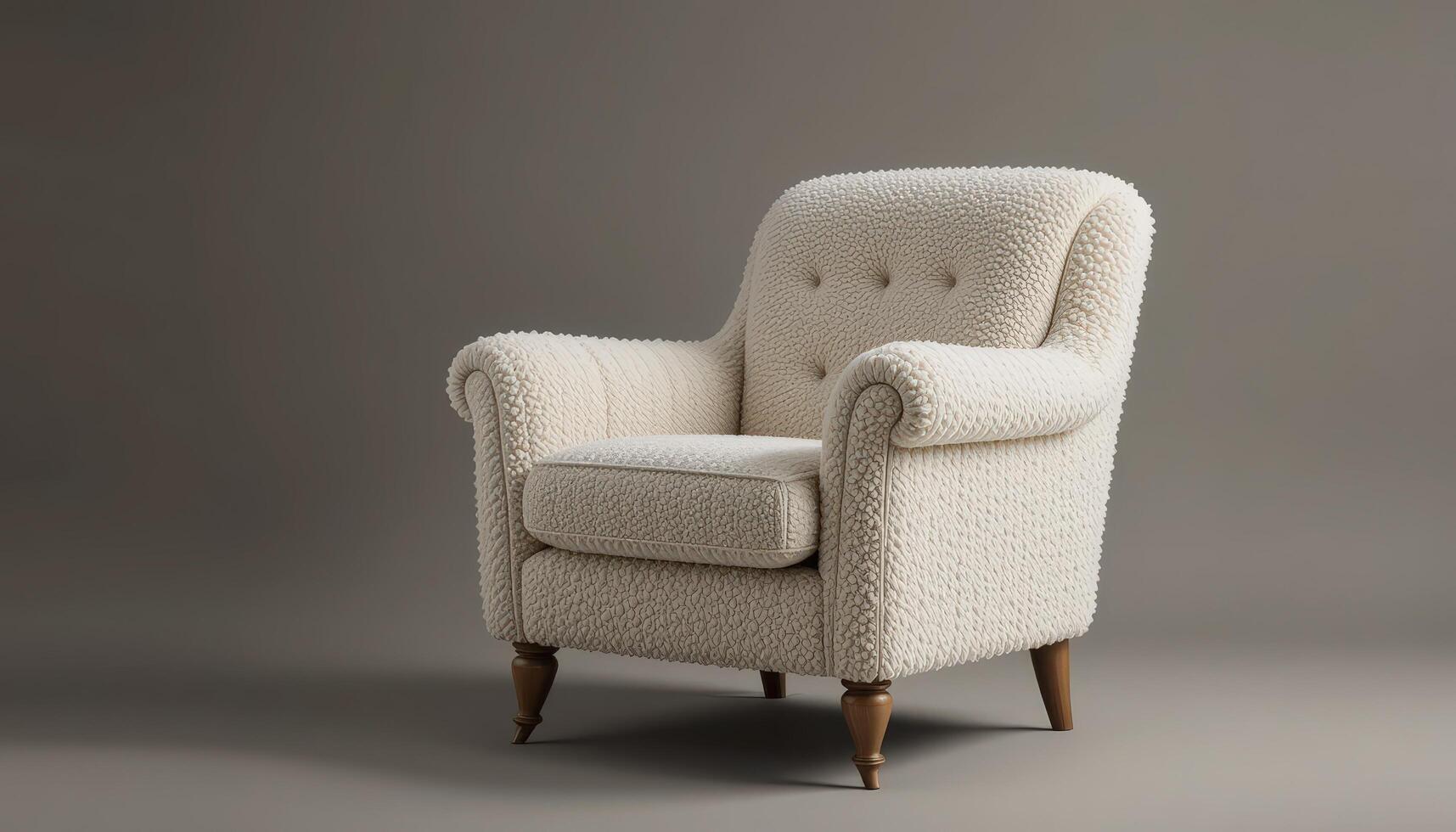Stylish Cream Armchair With Textured Upholstery in a Neutral Setting photo